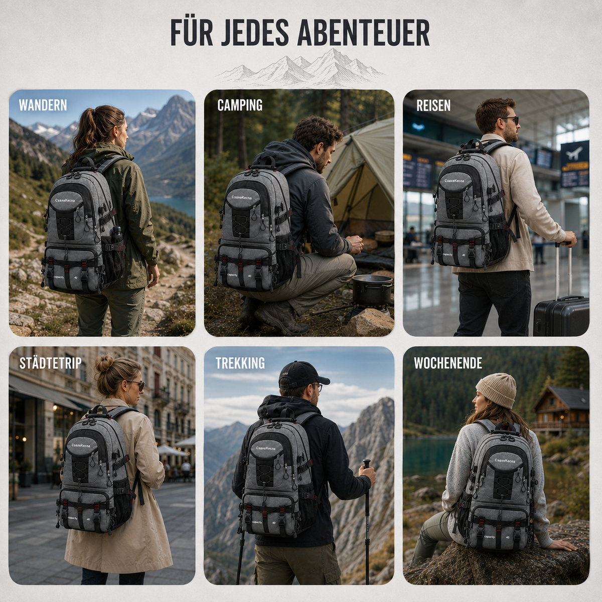 40L Hiking Backpack with USB Charging Port for Multi-Day Treks & Camping Trips – Water-Resistant Outdoor Daypack with Laptop Sleeve