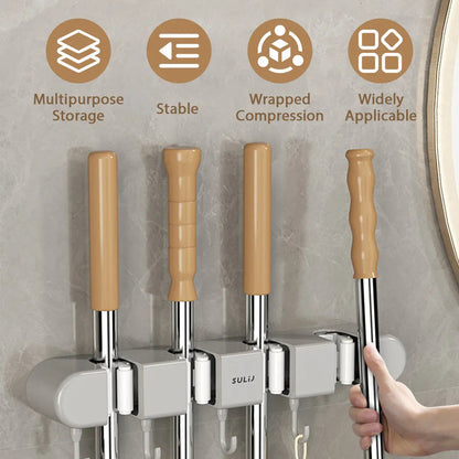 Garage Storage Rack With 4 Grips 5 Hooks For Brooms Mops Tools 13 Inch Stainless Steel Utility Organizer For Workshop Kitchen Laundry Room