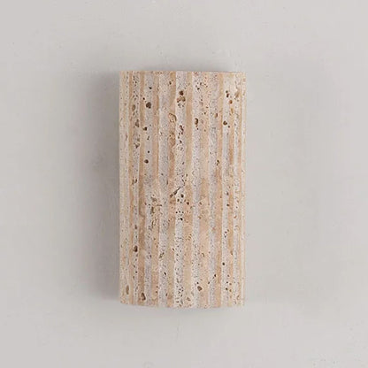 Stone Textured Half-Cylinder LED Indoor Sconce – Travertine Wall Fixture for Bedroom Hallway Living Room – Hardwired E27 Socket 9W Warm Glow