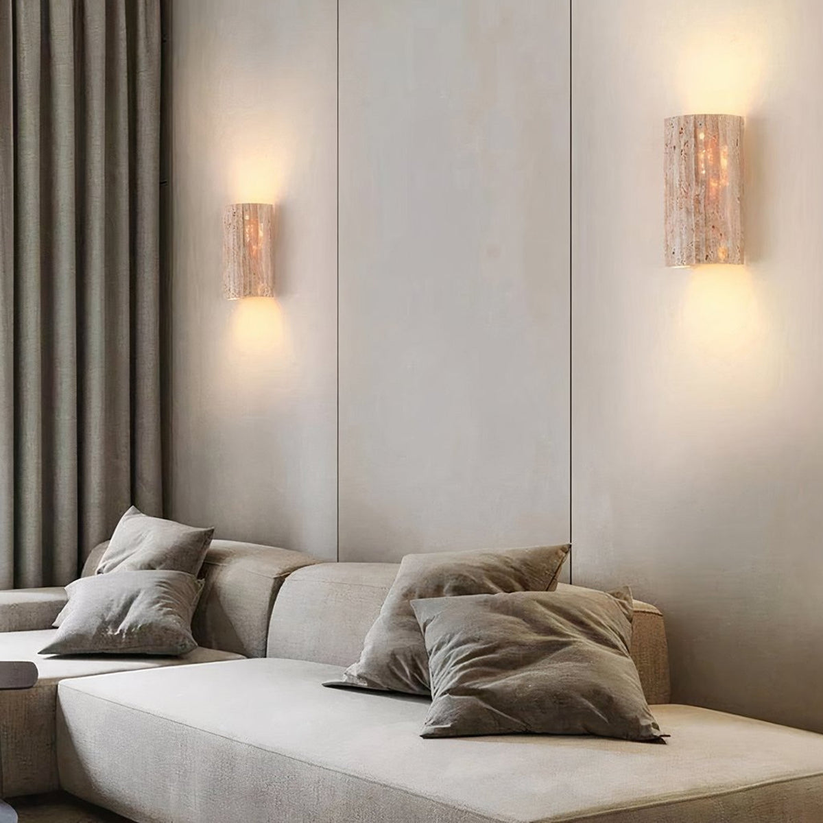 Stone Textured Half-Cylinder LED Indoor Sconce – Travertine Wall Fixture for Bedroom Hallway Living Room – Hardwired E27 Socket 9W Warm Glow
