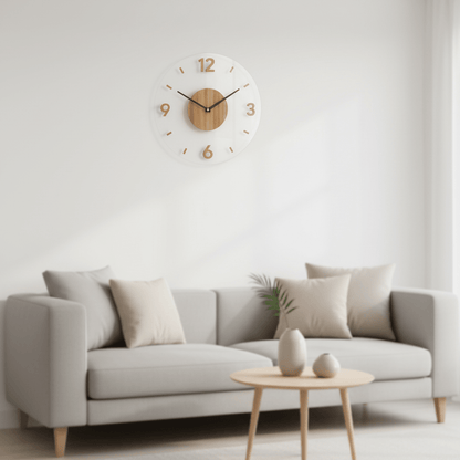 Round Wooden Timepiece 14 Inch Noiseless Quartz Nordic Style Home Office Bedroom Decor Modern Minimalist Scandinavian Clock