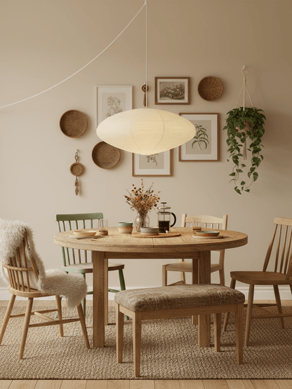 Handcrafted Paper Shade Ceiling Light with Adjustable Cord White Hanging Fixture for Bedroom Living Room Kitchen Dining Modern Indoor Lamp