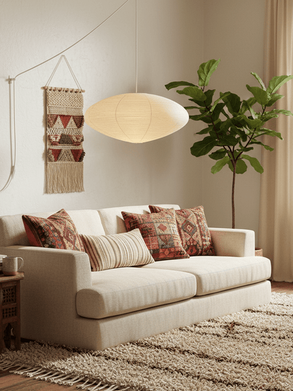 Handcrafted Paper Shade Ceiling Light with Adjustable Cord White Hanging Fixture for Bedroom Living Room Kitchen Dining Modern Indoor Lamp