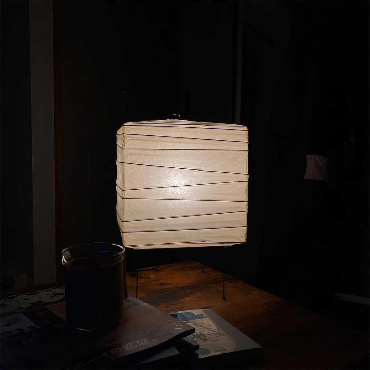 Geometric Paper Cube Lamp with Wire Stand for Bedroom Desk Nightstand Living Room Office Handcrafted Ambient Lighting Minimalist Accent 9×15