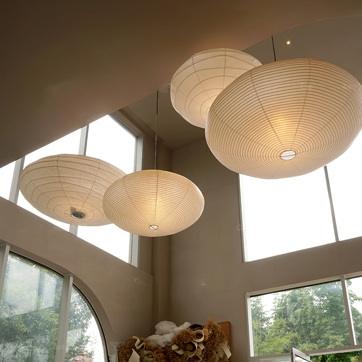 Handmade Rice Paper Sphere Pendant Lamp for Dining Room & Bedroom | Sculptural Ceiling Fixture with Adjustable Cord | E26 Edison Bulb Compat