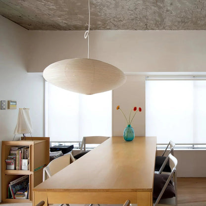 Handcrafted Paper Shade Ceiling Light with Adjustable Cord White Hanging Fixture for Bedroom Living Room Kitchen Dining Modern Indoor Lamp