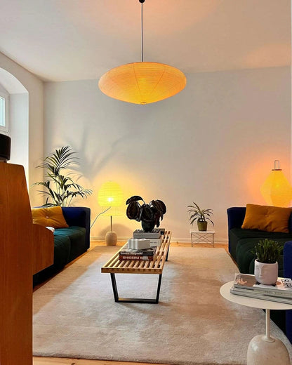 Handmade Rice Paper Sphere Pendant Lamp for Dining Room & Bedroom | Sculptural Ceiling Fixture with Adjustable Cord | E26 Edison Bulb Compat