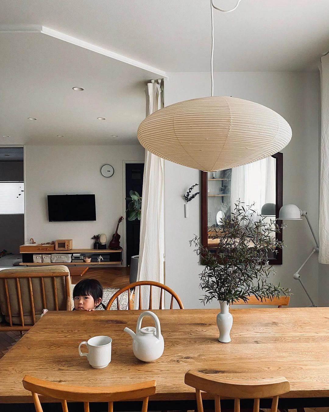 Handcrafted Paper Shade Ceiling Light with Adjustable Cord White Hanging Fixture for Bedroom Living Room Kitchen Dining Modern Indoor Lamp