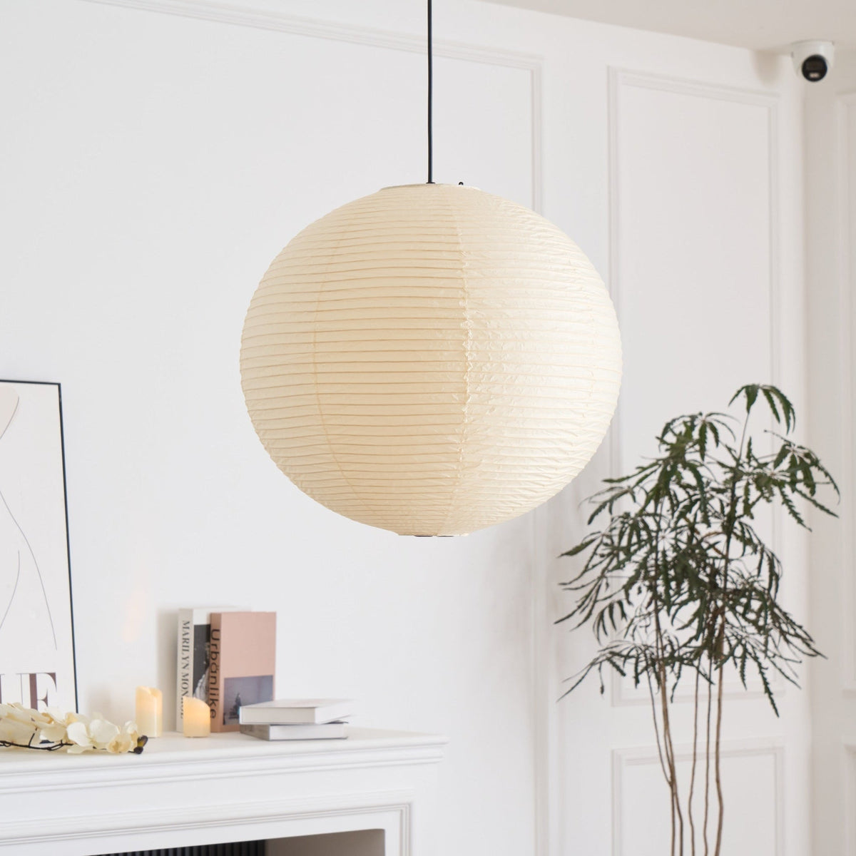 Handmade Paper Globe Drop Light for Kitchen Island & Dining Room – Adjustable Cable, E26 Socket, Soft Ambient Glow – Modern Overhead Fixture
