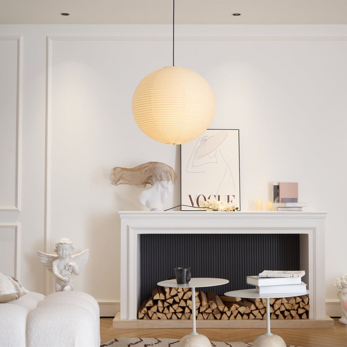 Handmade Paper Globe Drop Light for Kitchen Island & Dining Room – Adjustable Cable, E26 Socket, Soft Ambient Glow – Modern Overhead Fixture