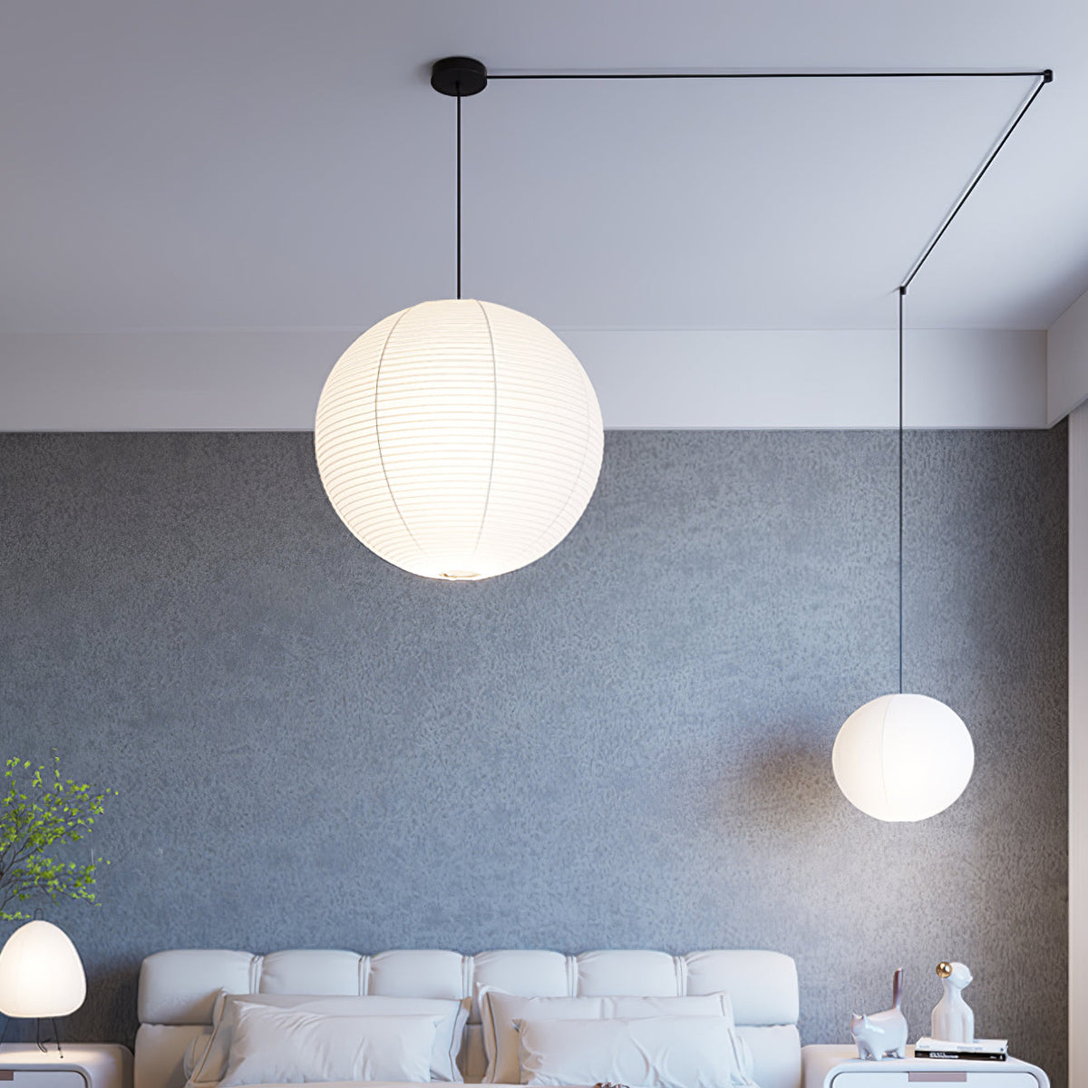 Handmade Paper Globe Drop Light for Kitchen Island & Dining Room – Adjustable Cable, E26 Socket, Soft Ambient Glow – Modern Overhead Fixture