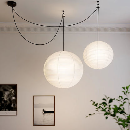 Handmade Paper Globe Drop Light for Kitchen Island & Dining Room – Adjustable Cable, E26 Socket, Soft Ambient Glow – Modern Overhead Fixture