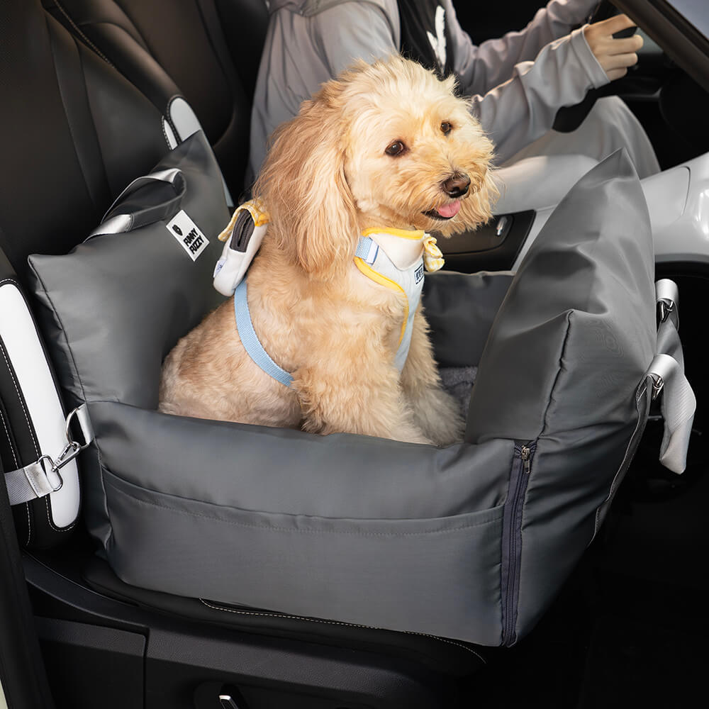 Portable Pet Carrier Booster Seat with Safety Harness and Washable Cover for Small Dogs