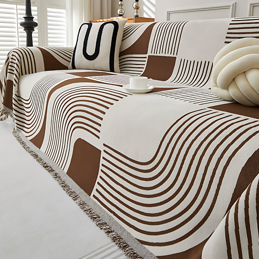 Wavy Sofa Cover - Chenille, Reversible Design, Boho Stripe