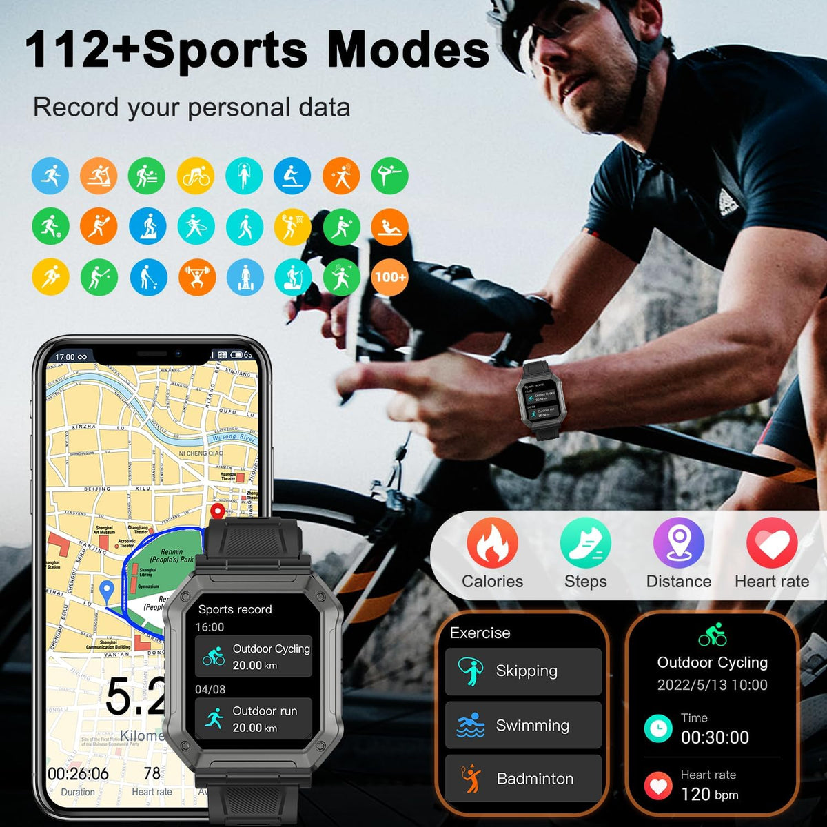 Wayne | Reloj inteligente militar para hombre con monitor de actividad física y diseño resistente al agua | Control de salud todoterreno para estilos de vida activos