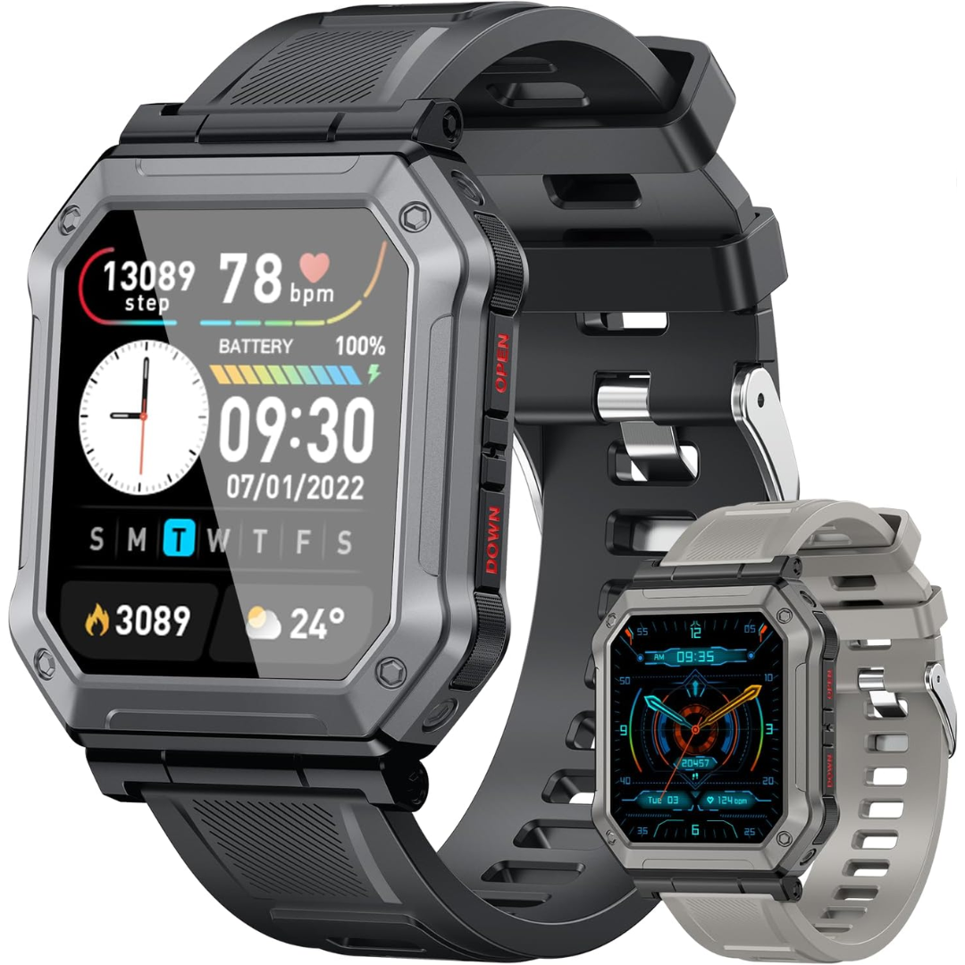 Wayne | Reloj inteligente militar con rastreador de actividad física y diseño resistente al agua | Monitor de salud robusto para estilos de vida activos