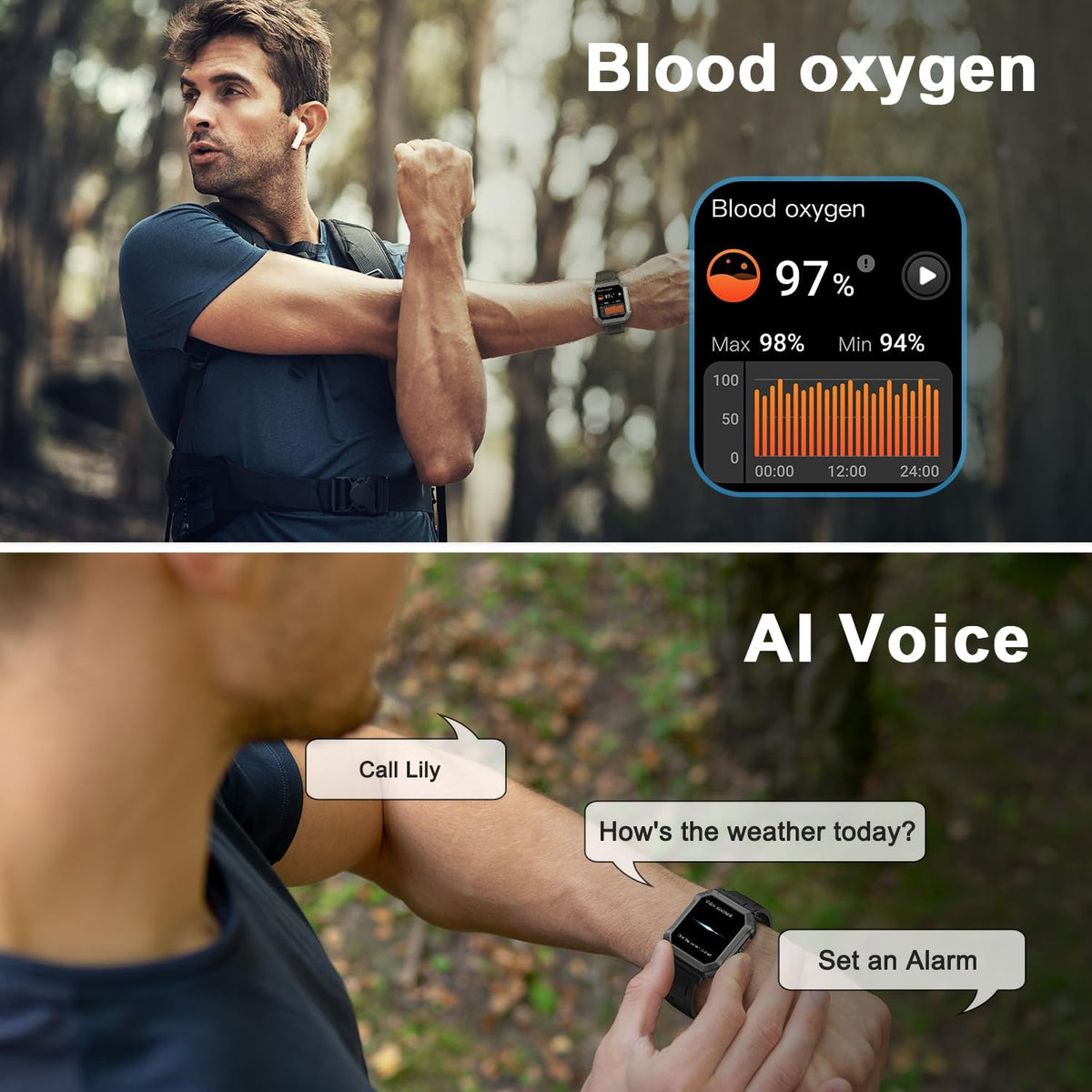 Wayne | Reloj inteligente militar con rastreador de actividad física y diseño resistente al agua | Monitor de salud robusto para estilos de vida activos