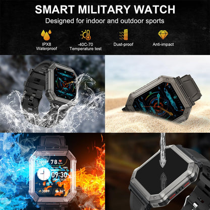 Wayne | Reloj inteligente militar con rastreador de actividad física y diseño resistente al agua | Monitor de salud robusto para estilos de vida activos