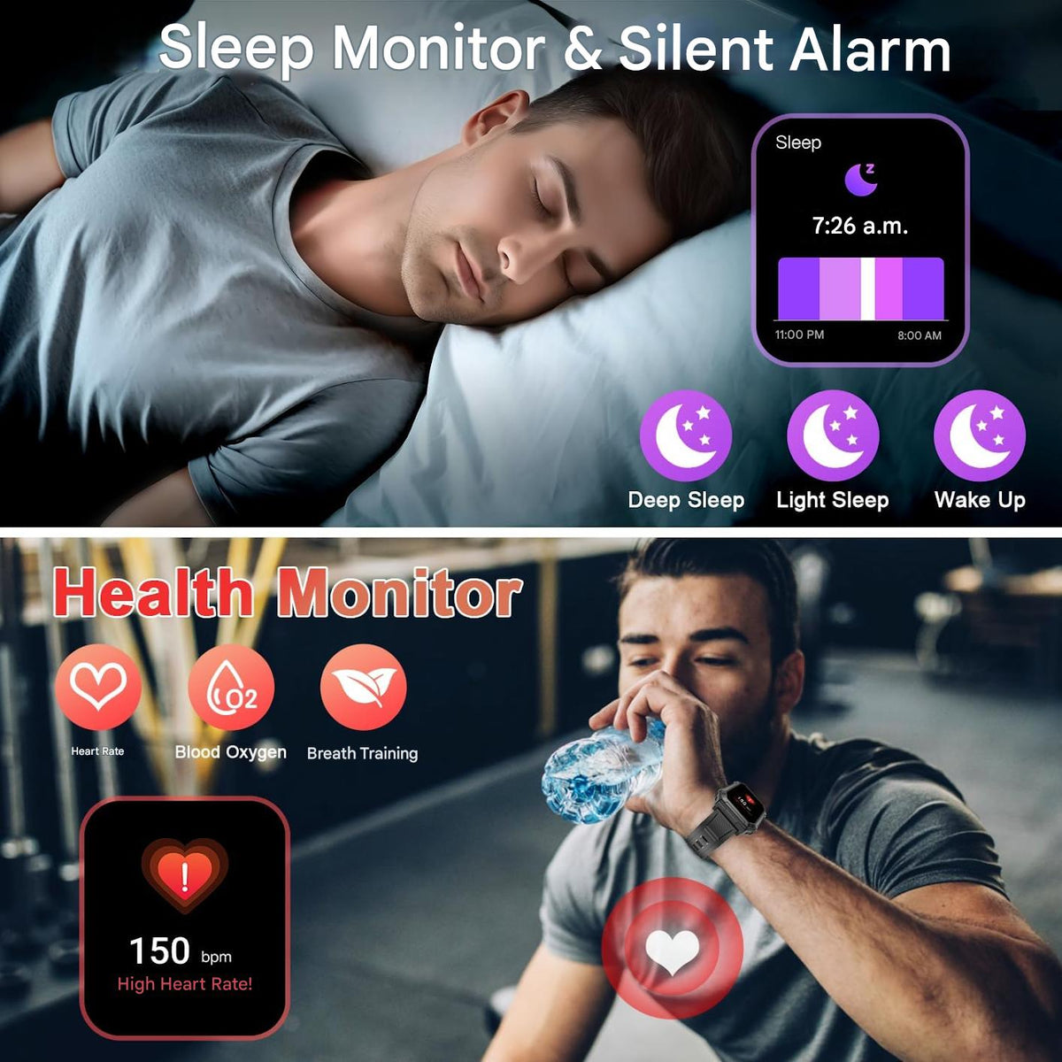 Wayne | Reloj inteligente militar con rastreador de actividad física y diseño resistente al agua | Monitor de salud robusto para estilos de vida activos
