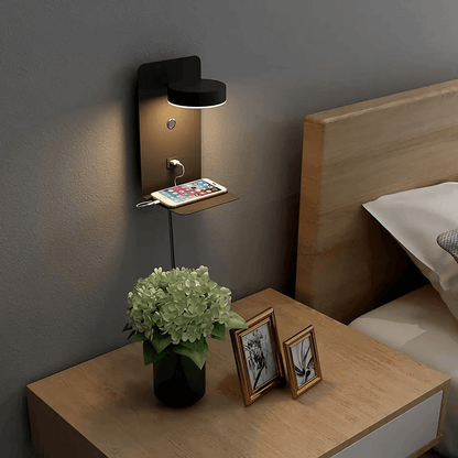Wearclo | Adjustable Wall Lamp with Charging Shelf & Eco-Friendly LED | Stylish Lighting Solution for Convenience