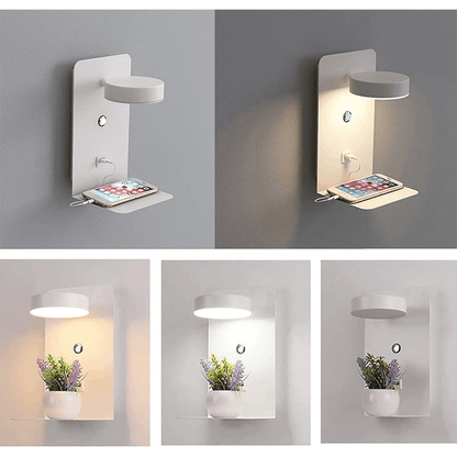 Wearclo | Adjustable Wall Lamp with Charging Shelf & Eco-Friendly LED | Stylish Lighting Solution for Convenience