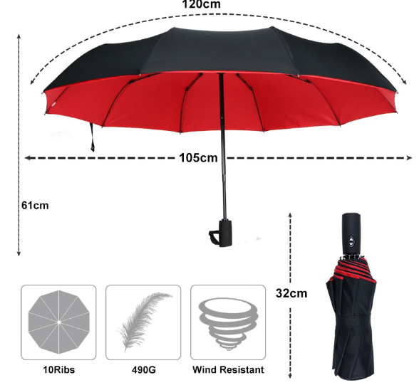 Wearclo | Wind-Resistant Storm Umbrella with Automatic Open Button | Portable Protection Against Rain and Wind