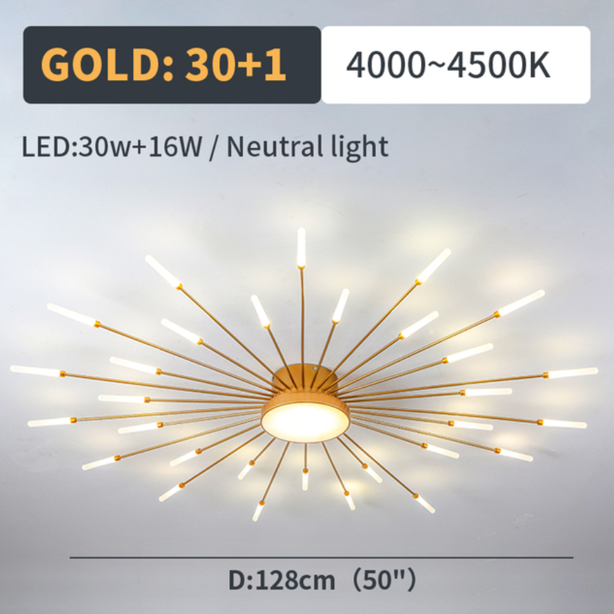 Linear Starburst Flush Mount Ceiling Light with LED Arrays for Living Room and Bedroom in Black or Gold Finish