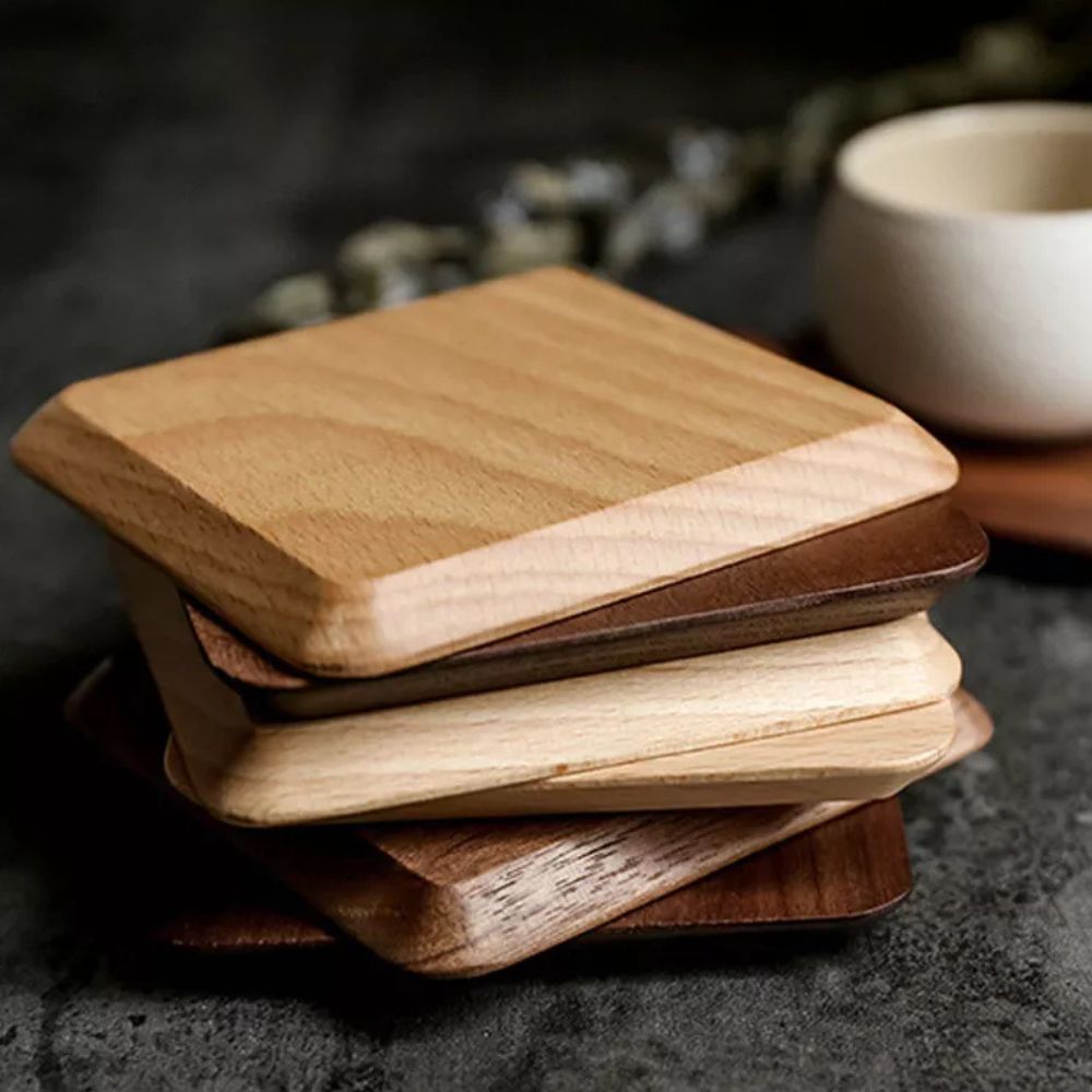 Wesley Coaster Set - Black Walnut and Beech, 6 Pieces with Holder