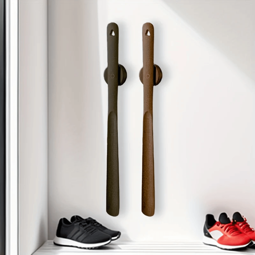 Wesley Long Handled Shoehorn - Beech Wood, Magnetic Wall Mount