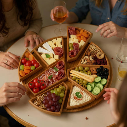 Wesley Serving Tray - Premium Wood, Round with Removable Compartments