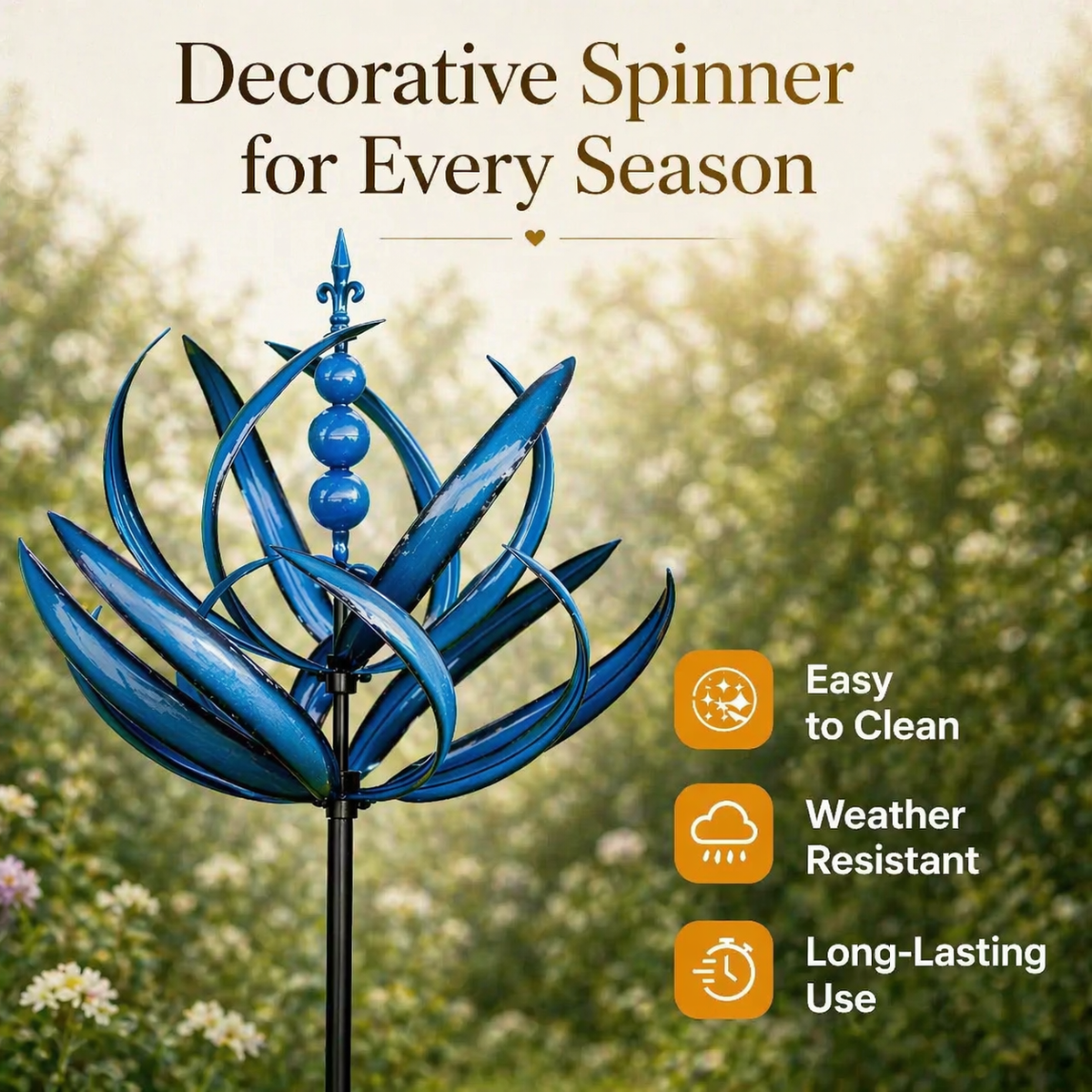 Metal Garden Wind Spinner Kinetic Yard Sculpture Dual-Spin Weather Vane Ornament Outdoor Lawn Stake Flower Petal Rotating Art for Patio Yard