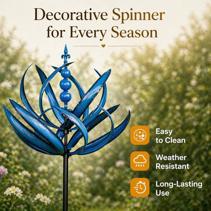Rotating Lotus Metal Garden Wind Spinner for Outdoor Yard Decor 35 in Tall Dual-Motion Weatherproof Stake