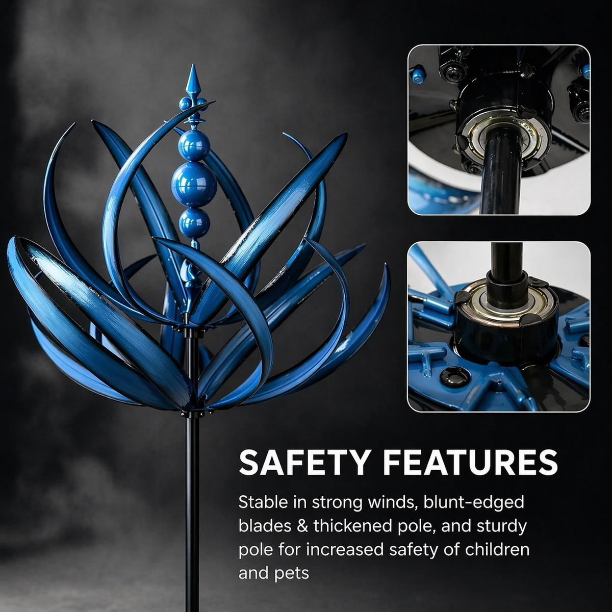 Metal Garden Wind Spinner Kinetic Yard Sculpture Dual-Spin Weather Vane Ornament Outdoor Lawn Stake Flower Petal Rotating Art for Patio Yard