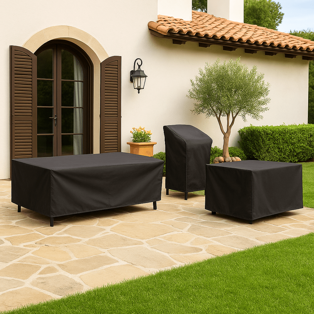 Funda impermeable para muebles de exterior para protección de patio, jardín y terraza: protector de poliéster resistente para todas las estaciones para sofás, mesas y sillas