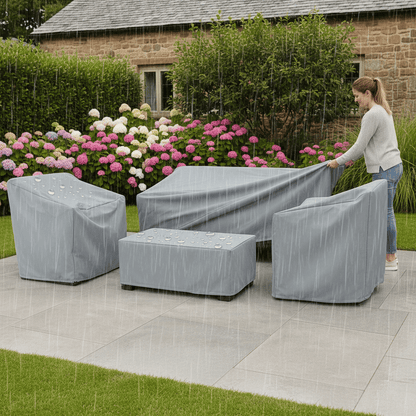 Funda impermeable para muebles de exterior para protección de patio, jardín y terraza: protector de poliéster resistente para todas las estaciones para sofás, mesas y sillas