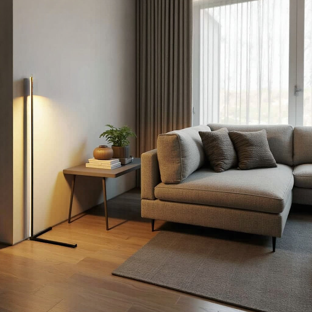 Wireless Remote LED Uplight with Adjustable Brightness for Bedroom, Living Room & Study Spaces | Modern Tall Pole Lamp in Black