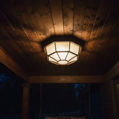 Outdoor Flush Mount Ceiling Light with Glass Shade & Aluminum Housing for Porch, Patio, Entryway