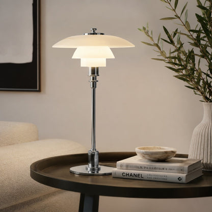 Layered Glass Table Lamp with Metal Base – Scandinavian Accent Light for Bedroom, Living Room & Office