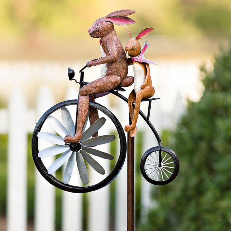 Metal Garden Windmill Spinner with Animals on Bicycle – Outdoor Yard Art Sculpture for Lawn & Patio Decoration