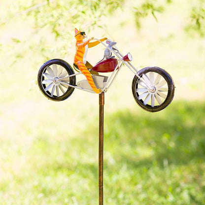 Metal Garden Windmill Spinner with Animals on Bicycle – Outdoor Yard Art Sculpture for Lawn & Patio Decoration