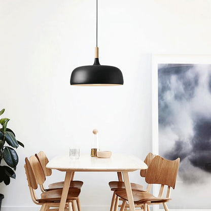 Hanging Ceiling Fixture Metal Wood 12.6 Inch Black Island Dining Kitchen Minimalist Modern Japandi Style Overhead Drop Lamp E27 Socket