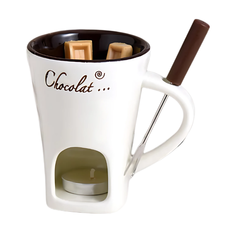 Candle-Heated Fondue Pot Set Ceramic Chocolate Cheese Melting Warmer Party Dessert Appetizer Tabletop Server for Gatherings Parties