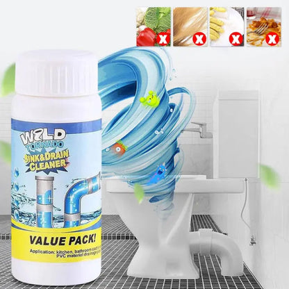 Drain Cleaner Powder for Kitchen & Bathroom Sinks – Foaming Formula Clears Clogs & Odors in Tubs, Toilets, Floors (2-Pack)