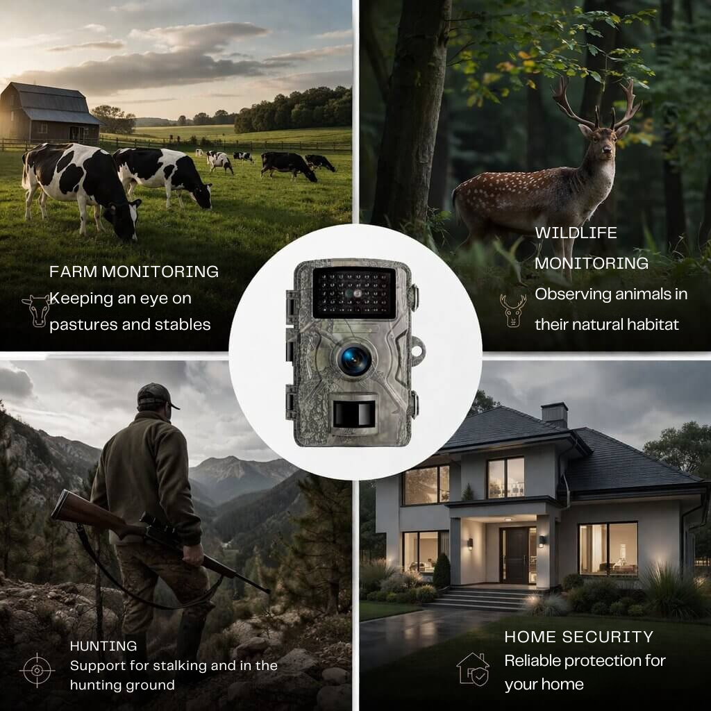 Motion-Activated Trail Camera with Night Vision for Outdoor Wildlife Monitoring & Security | Weatherproof Infrared Game Cam for Deer Hunting