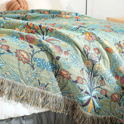Manta Willow Petal - Algodón puro, diseño floral reversible