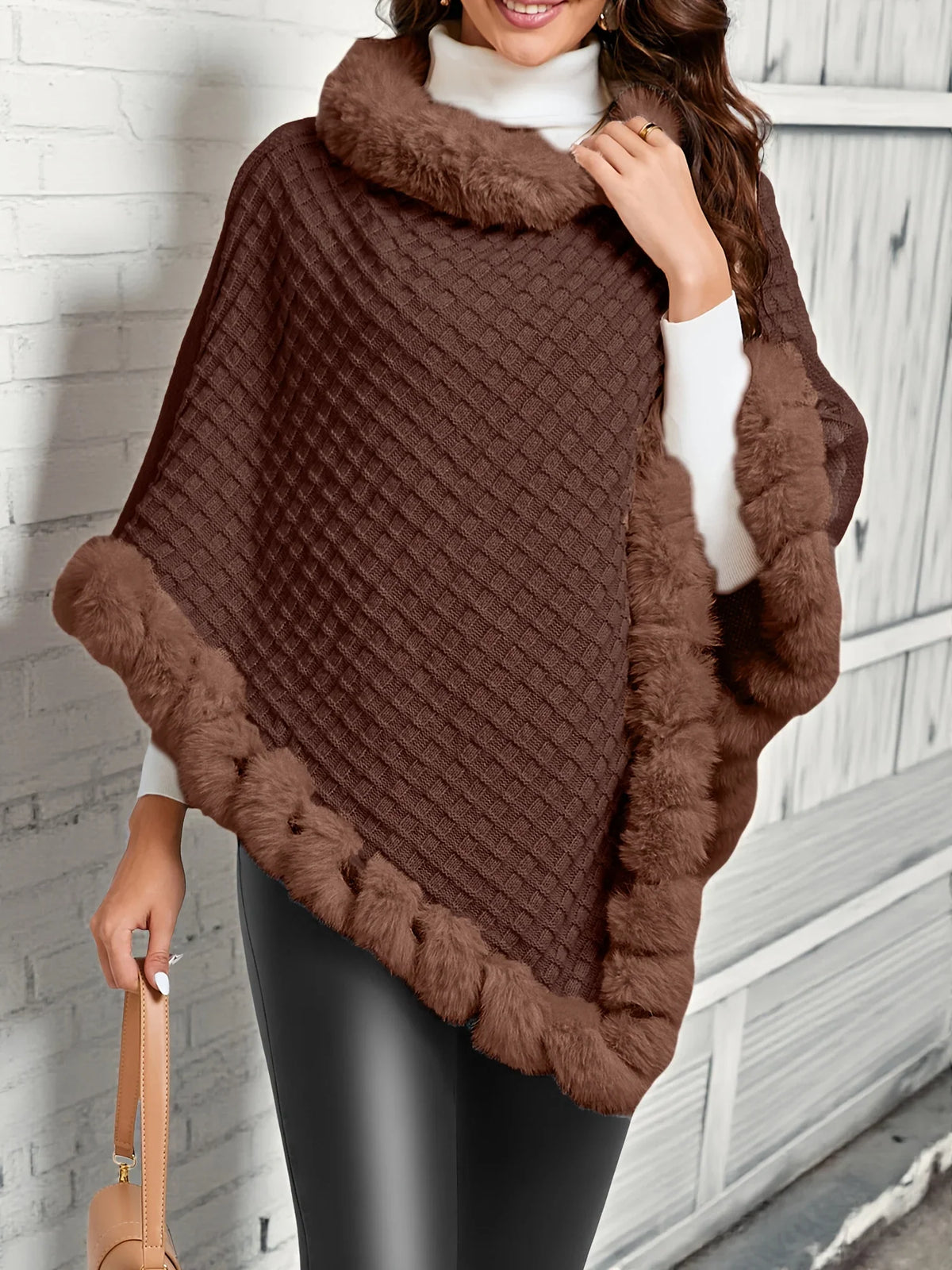 Willow Poncho - Soft Knit with Fur Trim, Elegant for Women