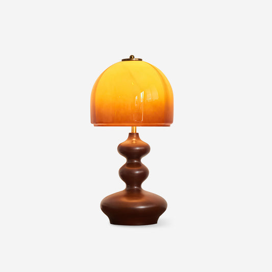 Lámpara de escritorio de madera con pantalla de vidrio ámbar, 10 pulg. × 20 pulg., para mesita de noche, dormitorio, oficina, luz de lectura acogedora