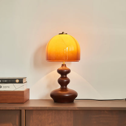 Wooden Desk Lamp with Amber Glass Shade 10 in × 20 in for Nightstand Bedroom Office Cozy Reading Light