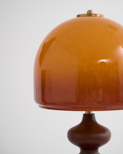 Wooden Desk Lamp with Amber Glass Shade 10 in × 20 in for Nightstand Bedroom Office Cozy Reading Light