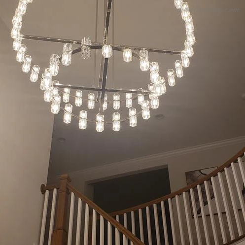 Two-Tier Crystal Chandelier 60 Inch Round Statement Lighting 108 Bulbs for Dining Room Living Room Bedroom Hotel Restaurant Grand Entryway